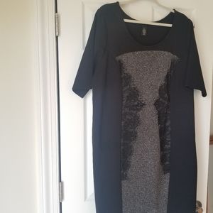 Lane Bryant Dress Size 20 black lace gray panel